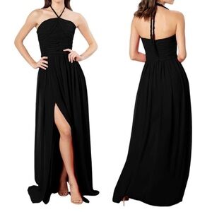 NWT DRESS THE POPULATION Black Aura Gathered Halter Maxi Dress size M reg $275
